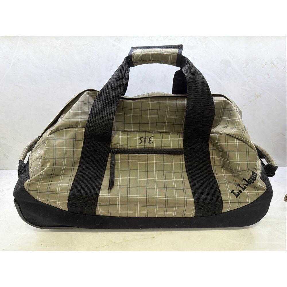 Vintage LL Bean Adventure Rolling Duffle Bag Green Plaid Excellent LLB#0XN9